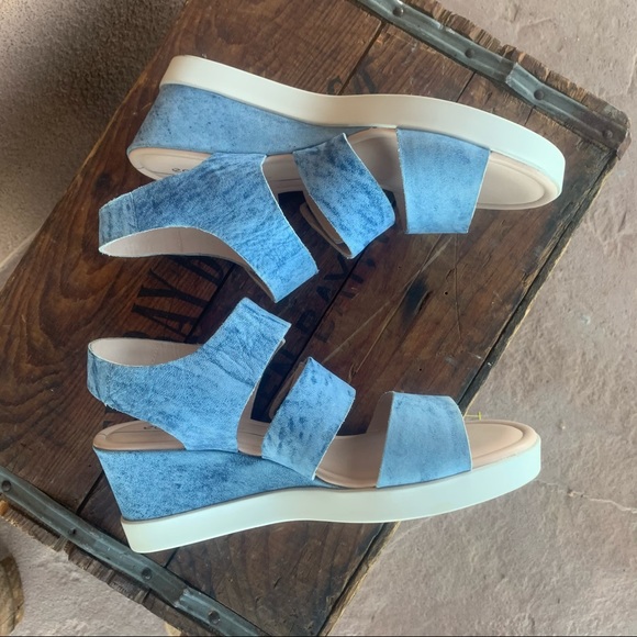 Ecco Blue Shape Plateau Wedge Sandals - Picture 8 of 12